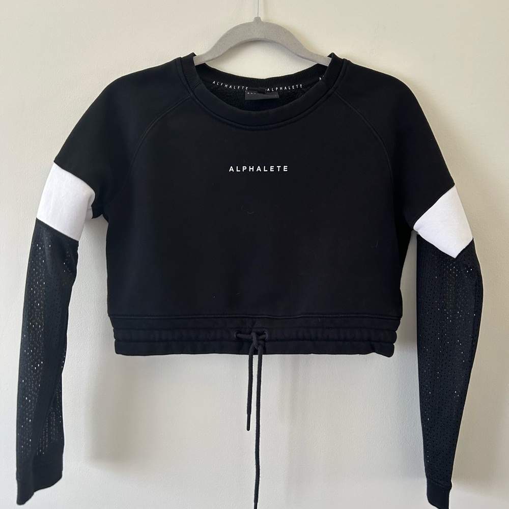 Alphalete Women's Black Sweatshirt with White Accents